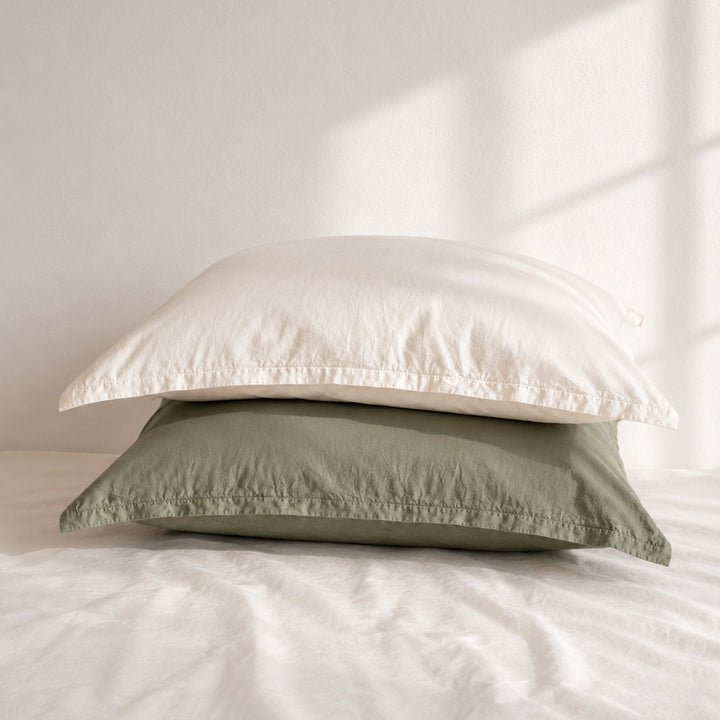 Fete de pernă TENCEL™ în Snow White, Laurel Green cu tiv cusut pe margine